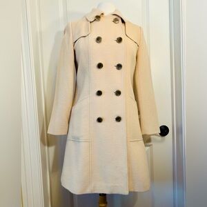 Talbots Petites Cream Double-Breasted Wood Blend Coat